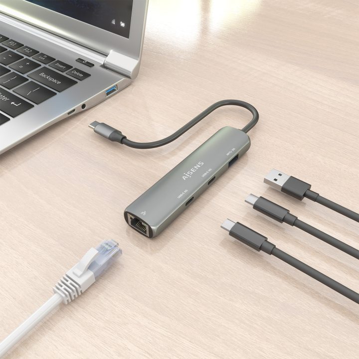 AISENS Dock USB-C para Ethernet Gigabit + Hub 2xUSB-C+1xUSB-A…