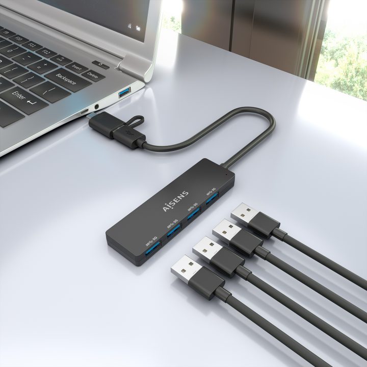 AISENS USB 3.1 USB-C USB-A Hub, USB-C/M+USB-A/M-4xTIPO A/H, Black…