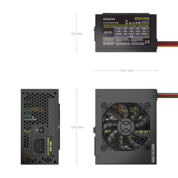 Fonte de Alimentação AISENS SFX 500W OEM, Preta