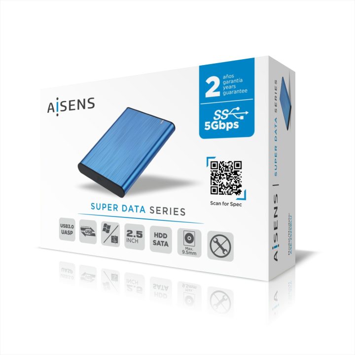 AISENS 2.5" External Enclosure ASE-2525BLU 9.5mm SATA to USB…
