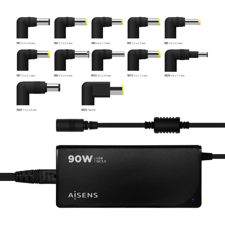 AISENS ASLC-90WAUTO-BK adaptador e inversor de corriente Interior 90…
