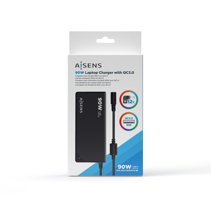 AISENS ASLC-90WAUTO-BK adaptador e inversor de corrente Interior 90 W…