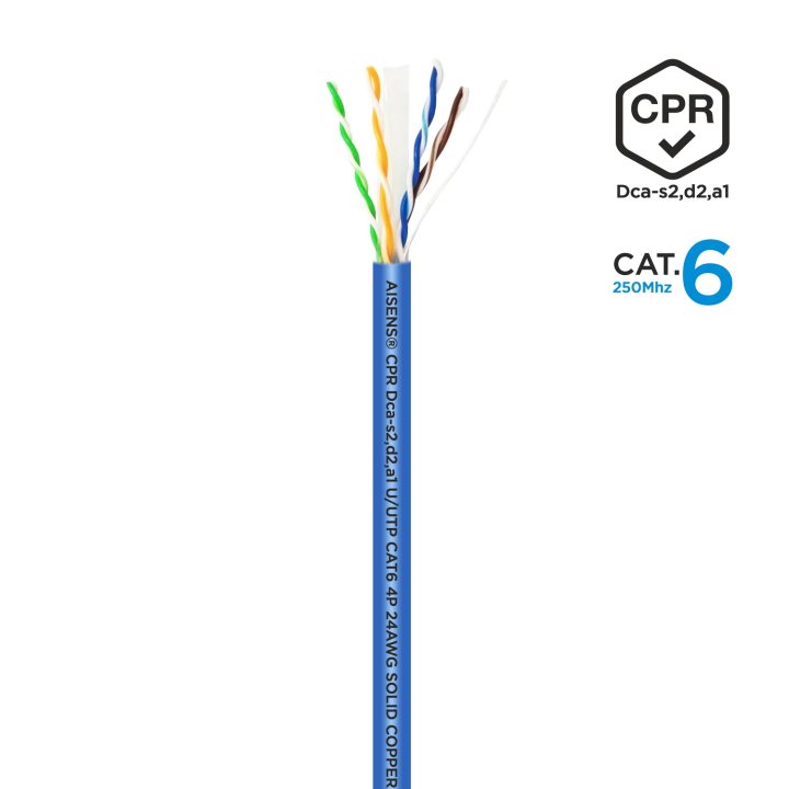 AISENS RJ45 Network Cable LSZH CPR Dca CAT.6 UTP AWG24, Blue, 100 m