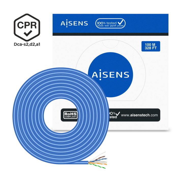 Cabo de Rede AISENS RJ45 LSZH CPR Dca CAT.6 UTP AWG24, Azul, 100 m