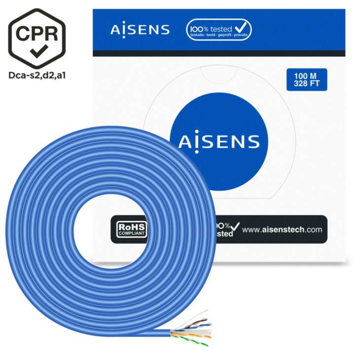 AISENS Cable de Red RJ45 LSZH CPR Dca CAT.6 UTP AWG24, Azul, 100 m