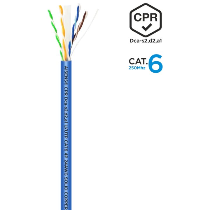 AISENS RJ45 Network Cable LSZH CPR Dca CAT.6 UTP AWG24, Blue, 100 m