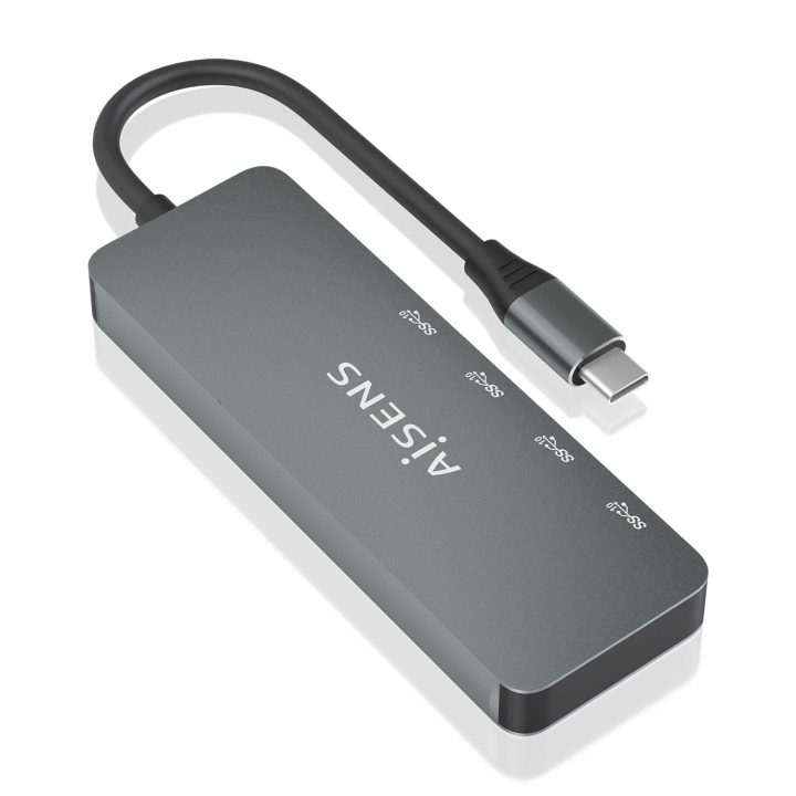 AISENS Hub USB 3.2 Gen2 10G USB-C, USB-C/M-4xUSB-C/H, Cinzento, 15cm