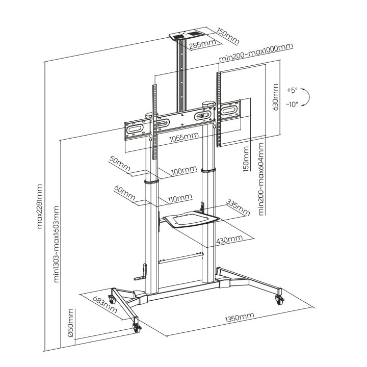 AISENS Soporte de Suelo ECO con Ruedas y Manivela, Bandeja para DVD y…