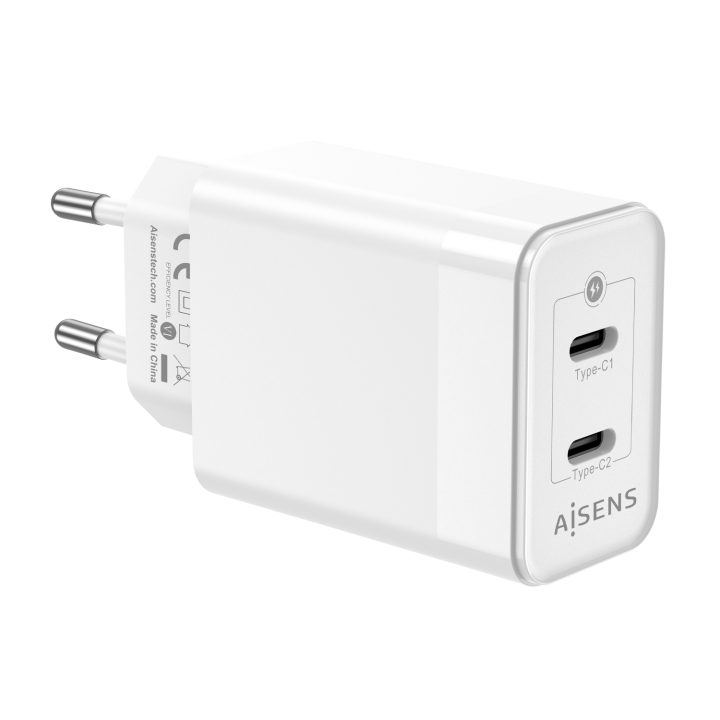 AISENS 45W GaN Charger, 2xUSB-C PD3.0 QC4.0, White