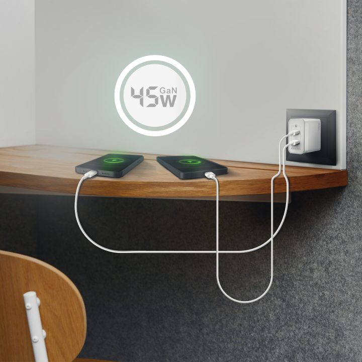 AISENS 45W GaN Charger, 2xUSB-C PD3.0 QC4.0, White