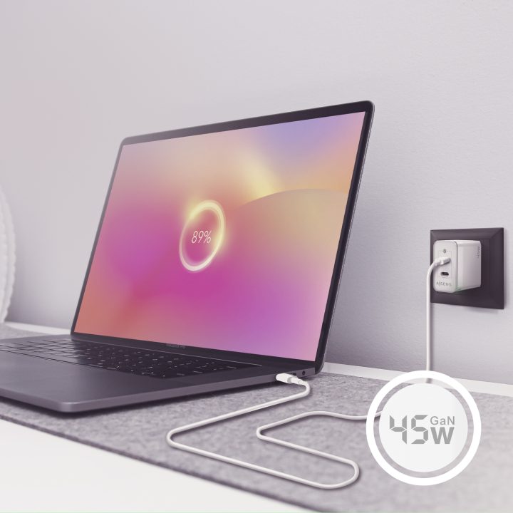 AISENS 45W GaN Charger, 2xUSB-C PD3.0 QC4.0, White