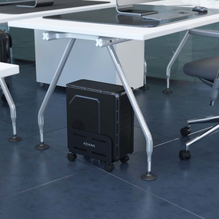 AISENS Adjustable Metal Floor CPU Stand, Black