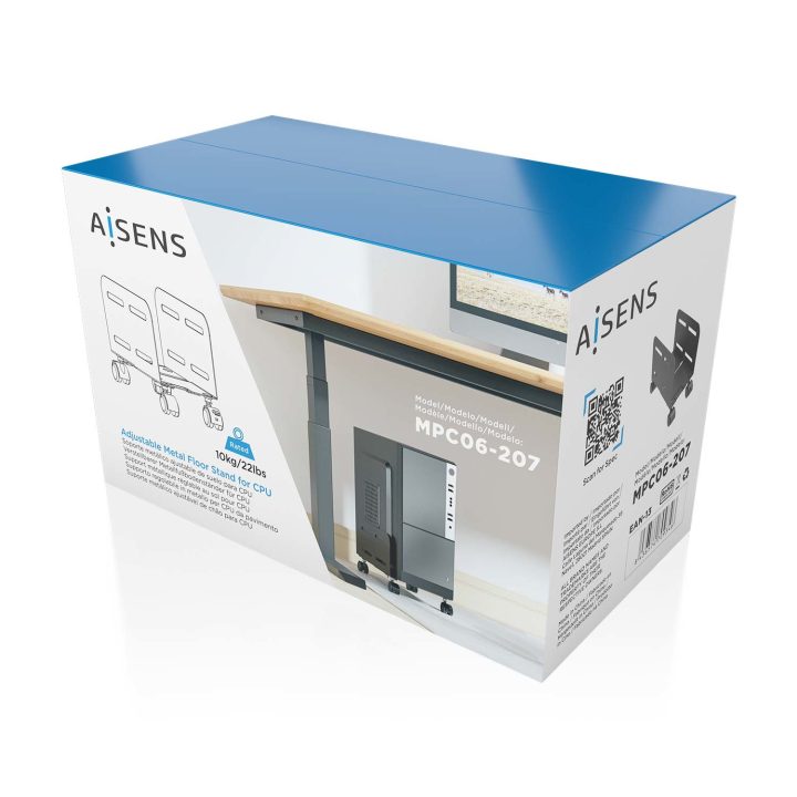 AISENS Adjustable Metal Floor CPU Stand, Black