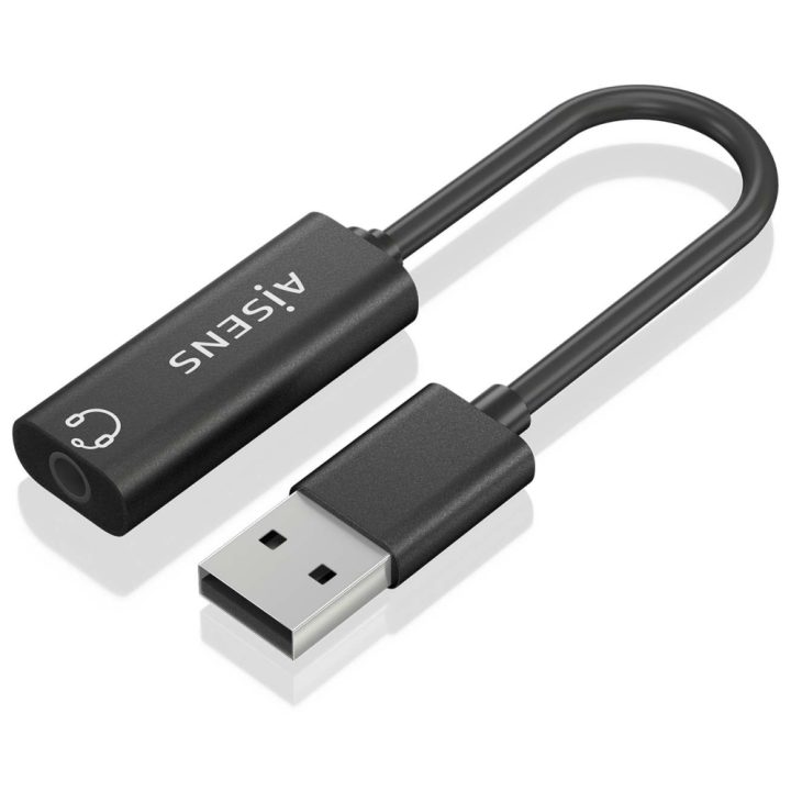 AISENS Conversor USB-A a Audio 48KHz, USB-A/M-Jack 3.5/H, Negro, 10 cm