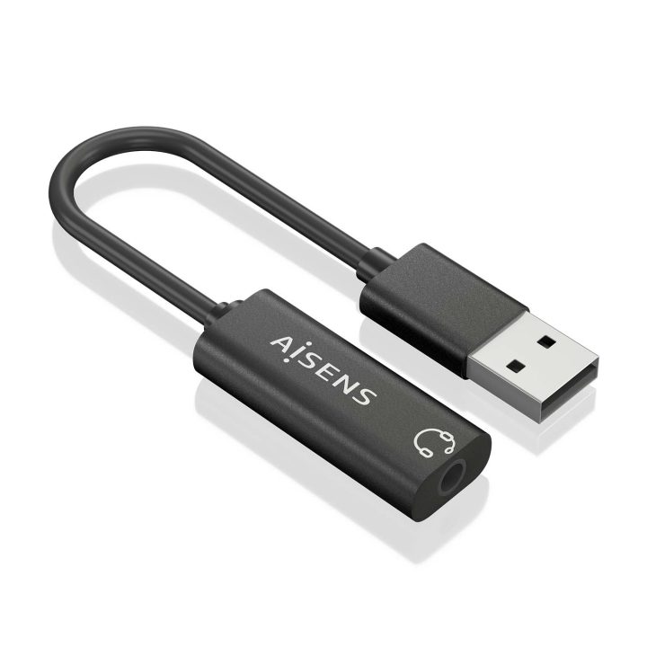 AISENS Conversor USB-A a Audio 48KHz, USB-A/M-Jack 3.5/H, Negro, 10 cm