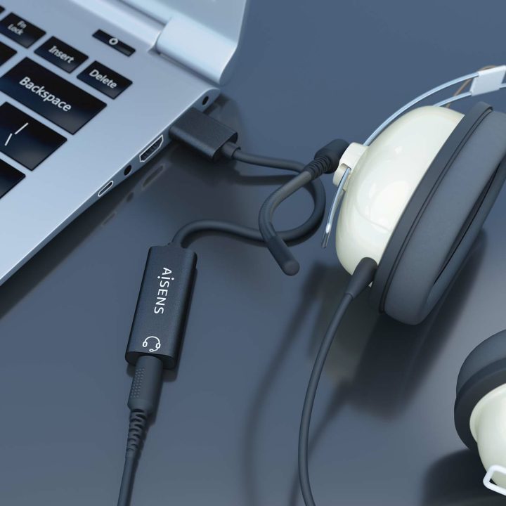 AISENS Conversor USB-A para Áudio 48KHz, USB-A/M-Jack 3.5/H, Preto…