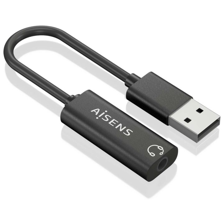 AISENS Conversor USB-A a Audio 48KHz, USB-A/M-Jack 3.5/H, Negro, 10 cm