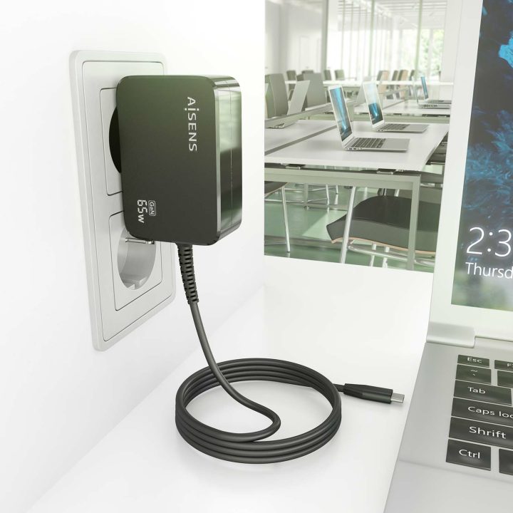 AISENS GaN 65W PD3.0 Charger 1xUSB-C 1.8m, Black