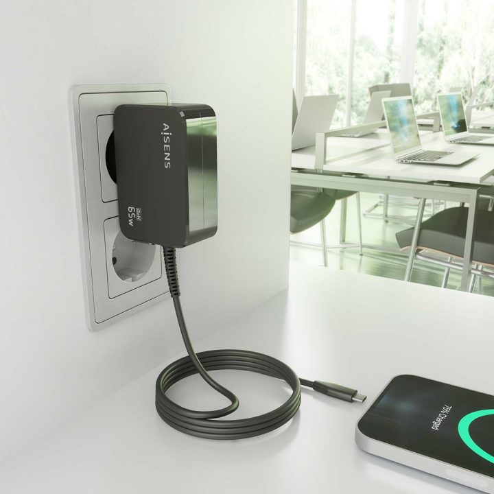 AISENS GaN 65W PD3.0 Charger 1xUSB-C 1.8m, Black