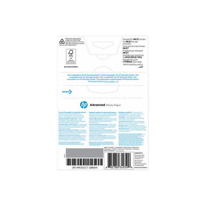 HP Papel fotográfico Advanced, brilhante, 250 g/m2, 10 x 15 cm (101 x…