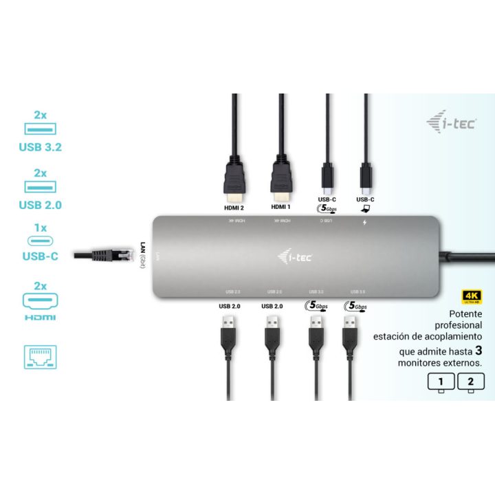 i-tec USB-C Metal Nano 2x Display Docking Station + Power Delivery…