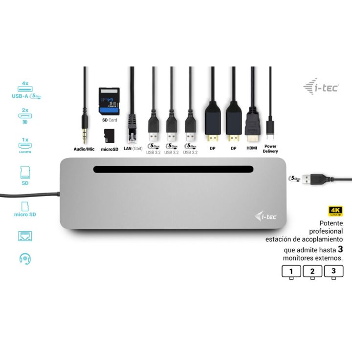 Estação de ancoragem i-tec USB-C Metal Ergonomic 3x 4K Display com…