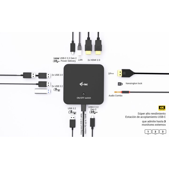 Estação de ancoragem i-tec USB-C DP Dual HDMI com Power Delivery 100…