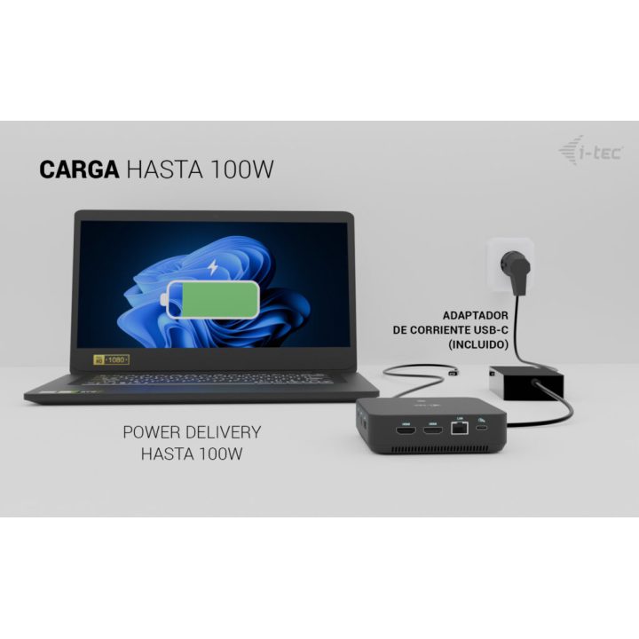 Estação de ancoragem i-tec USB-C DP Dual HDMI com Power Delivery 100…