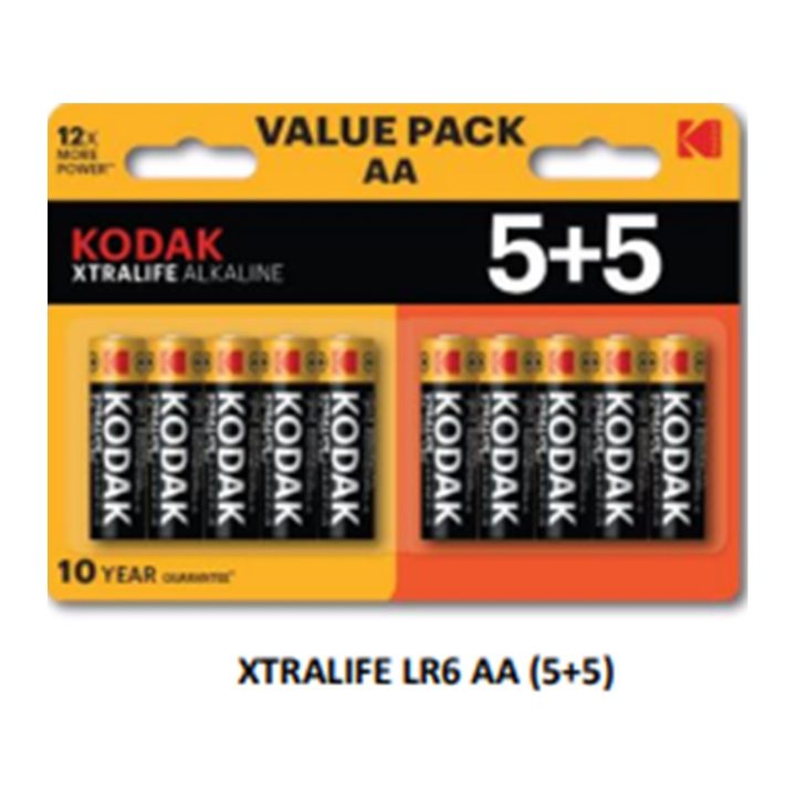 Kodak Xtralife Alkaline AA LR6 Batteries Blister - 5+5 Blister…