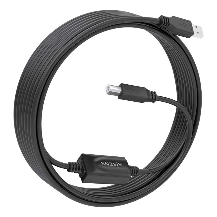 AISENS USB 2.0 Cable with Amplifier, Type A/M-B/M, Black, 10m