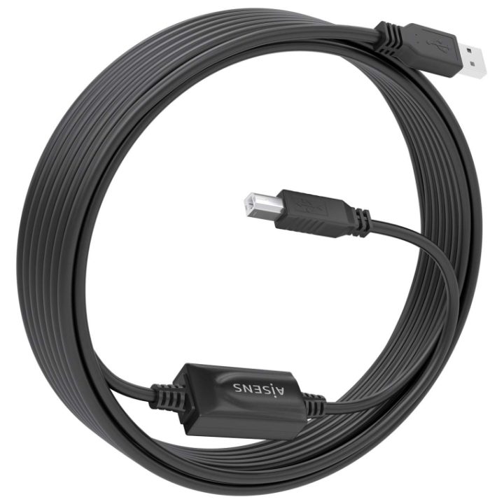 AISENS USB 2.0 Cable with Amplifier, Type A/M-B/M, Black, 10m