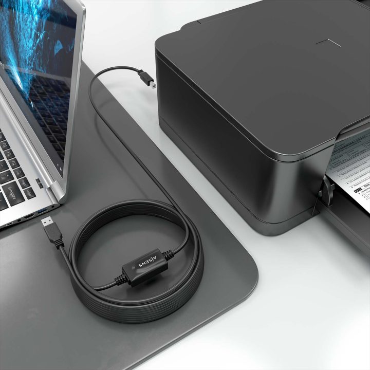 AISENS Cabo USB 2.0 com Amplificador, Tipo A/M-B/M, Preto, 10m