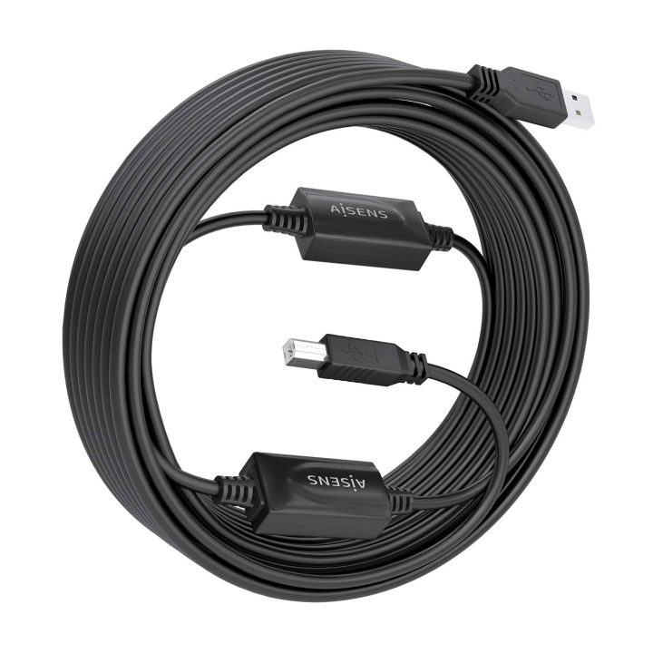 AISENS USB 2.0 Cable with Amplifier, Type A/M-B/M, Black, 10m