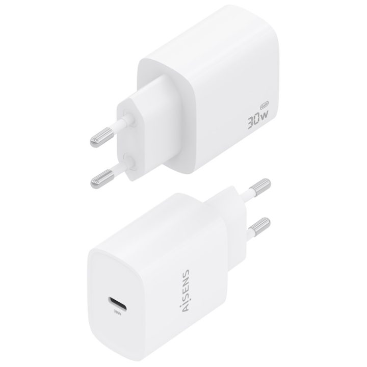 AISENS Carregador GaN 30W, 1xUSB-C PD3.0, Branco