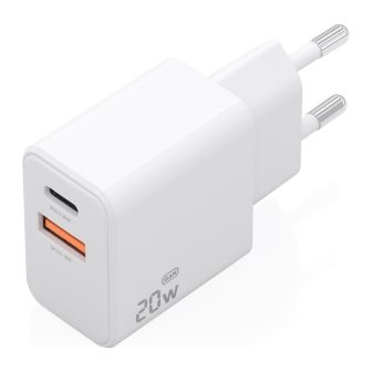 AISENS Cargador GaN 20W, 1xUSB-C PD3.0, 1xUSB-A QC3.0, Blanco