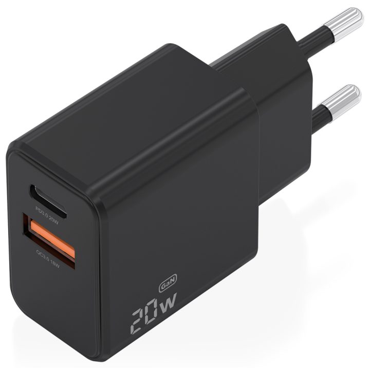 AISENS Cargador GaN 20W, 1xUSB-C PD3.0, 1xUSB-A QC3.0, Blanco