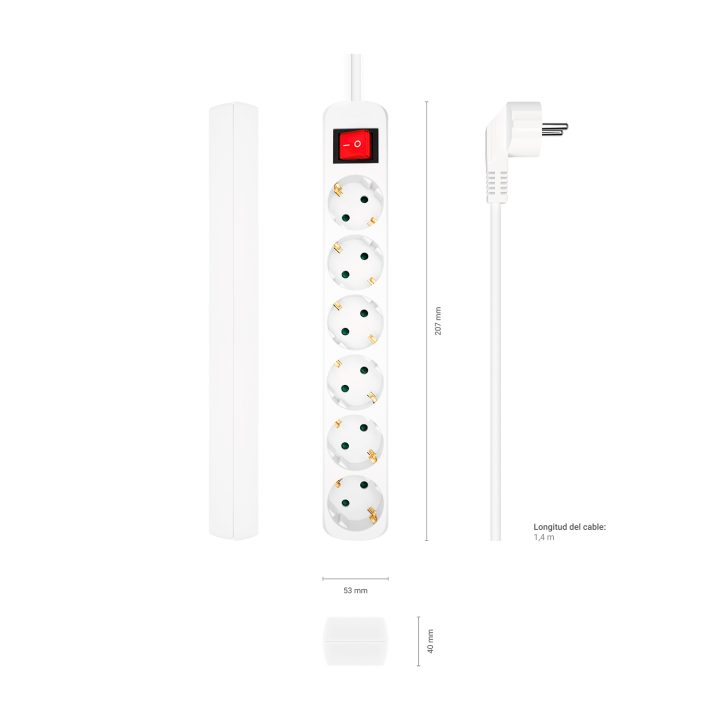 AISENS 6-Outlet Power Strip with Switch and 3x1.5mm2 Cable, White…