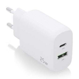 AISENS Carregador 25W, 1xUSB-C PD3.0, 1xUSB-A QC3.0, Branco
