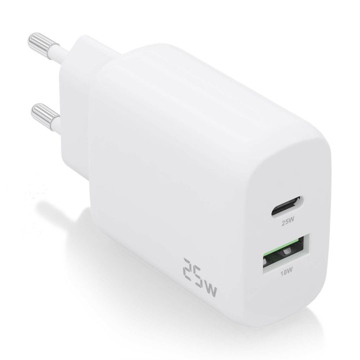 AISENS Carregador 25W, 1xUSB-C PD3.0, 1xUSB-A QC3.0, Branco