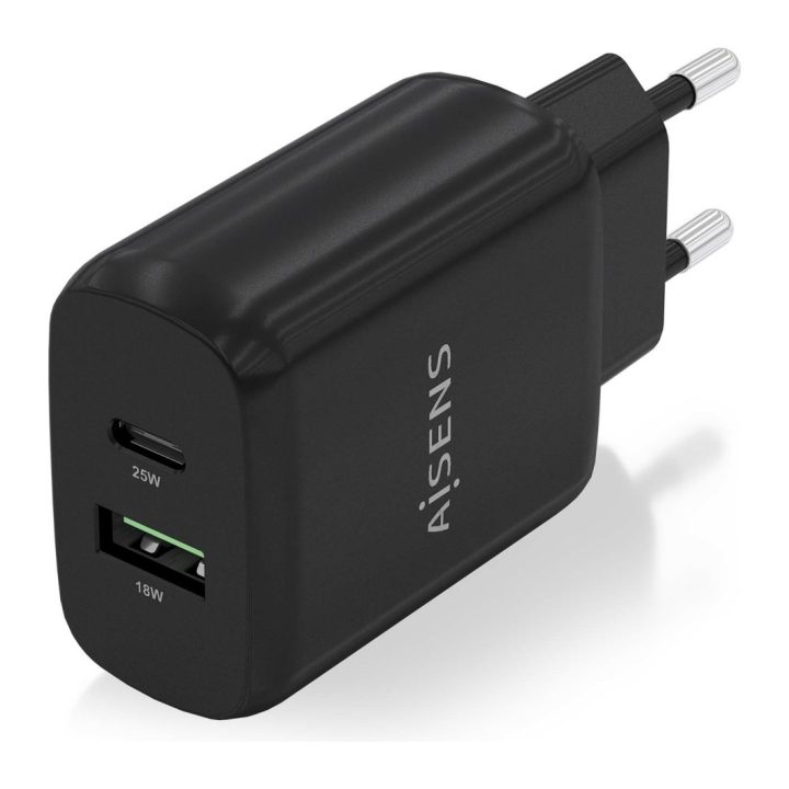 AISENS 25W Charger, 1xUSB-C PD3.0, 1xUSB-A QC3.0, White