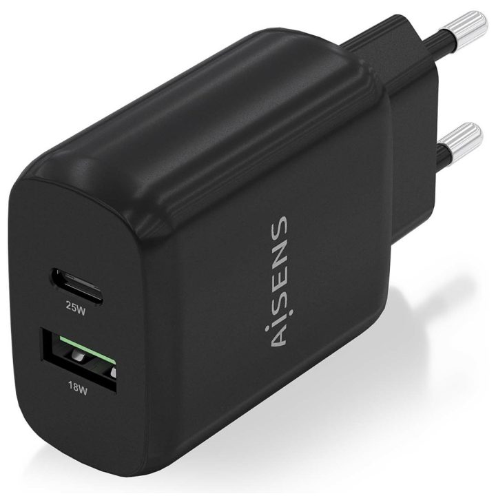 AISENS 25W Charger, 1xUSB-C PD3.0, 1xUSB-A QC3.0, White