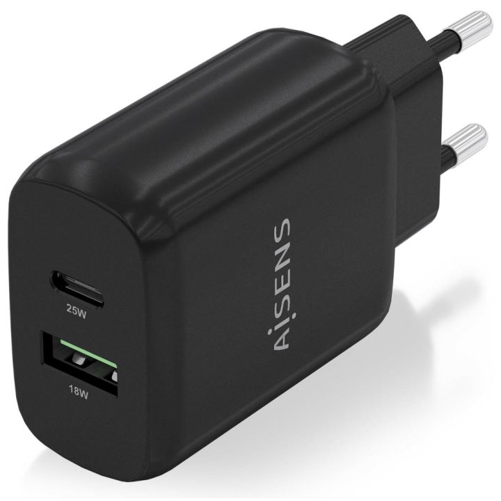 AISENS 25W Charger, 1xUSB-C PD3.0, 1xUSB-A QC3.0, White