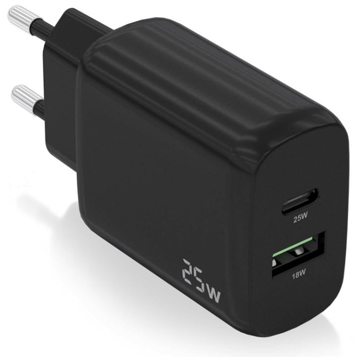 AISENS Cargador 25W, 1xUSB-C PD3.0, 1xUSB-A QC3.0, Blanco