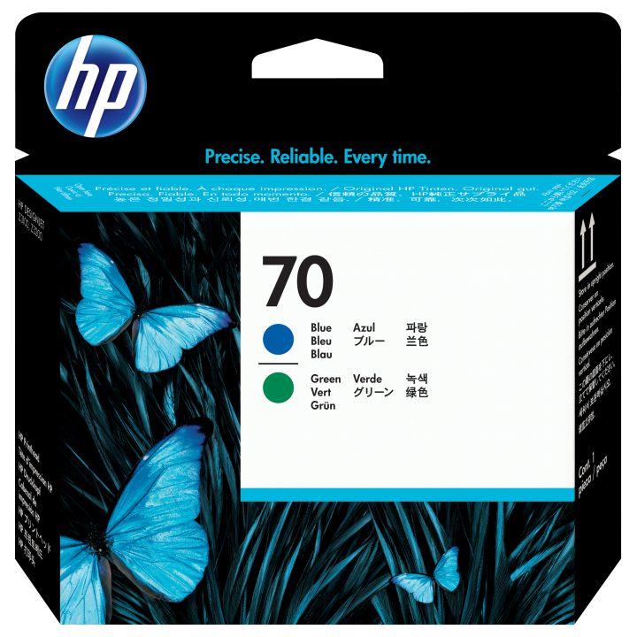 Cabeça de impressão HP DesignJet 70 azul e verde