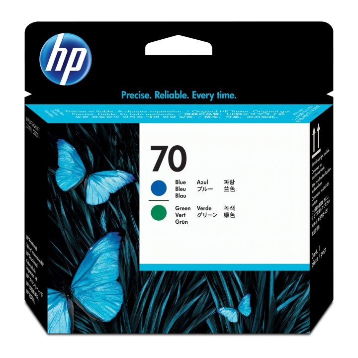 Cabeça de impressão HP DesignJet 70 azul e verde