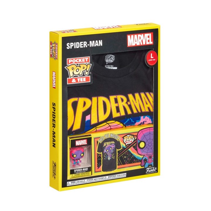 Pop & tee Marvel Spider-Man Black Light Funko + T-Shirt Size L