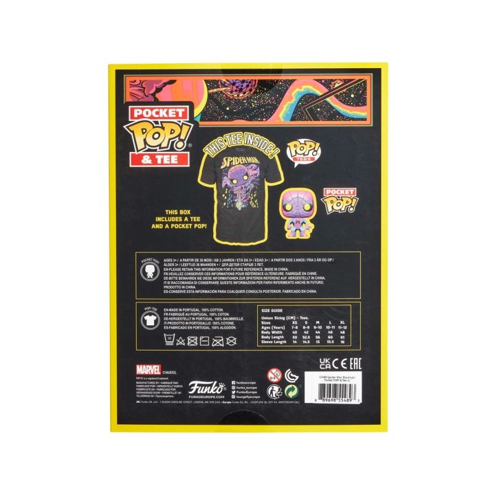 Pop & tee Marvel Spider-Man Black Light Funko + T-Shirt Size L