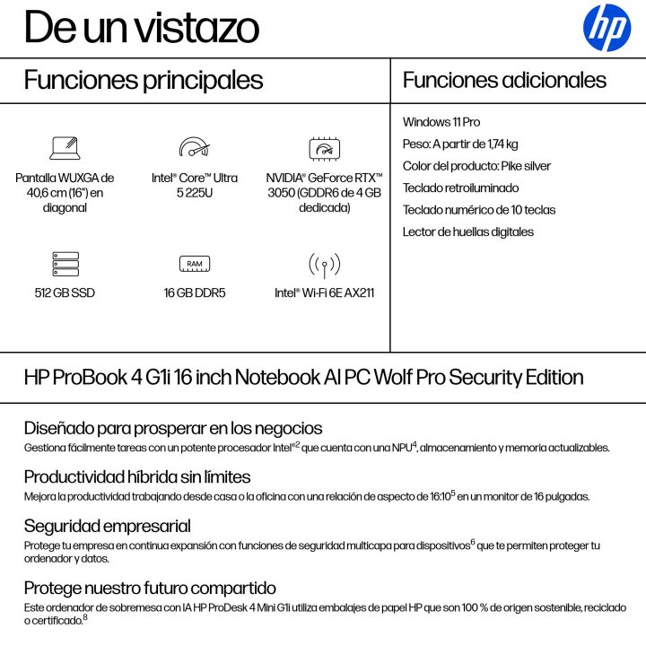 HP ProBook 4 G1i 16 Intel Core Ultra 5 225U 16 GB 512 GB SSD 16"…