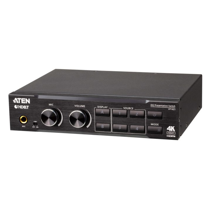 ATEN Switch de apresentação True 4K 4 x 2 com escalador de vídeo, DSP…