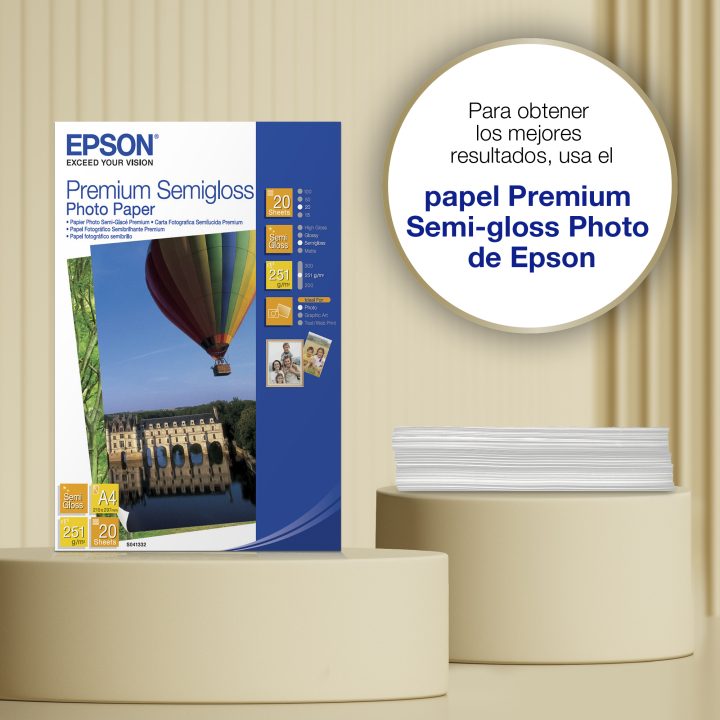 Epson Papel fotográfico semibrilhante Premium A4, 251 g/m2, 20 folhas